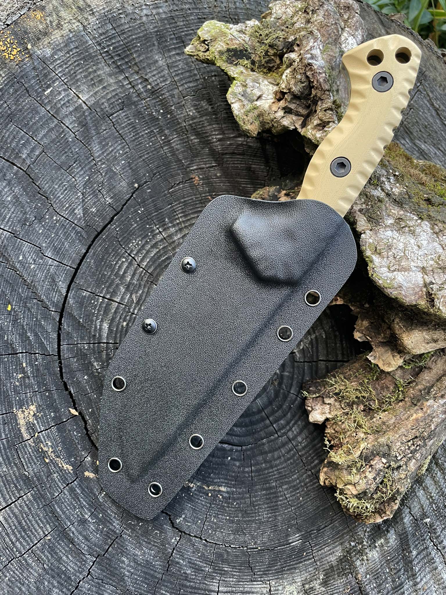 Taktický outdoorovy nuž Fulltang DC53 - Stonewash, G10 Desert Tan + kydex pouzdro 10